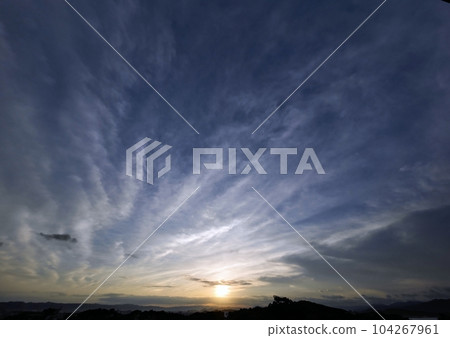 Morning sky with various clouds/early summer/super wide angle/mainly sky/230621am Morning sky with various clouds/early summer/super wide angle/mainly sky/230621am 104267961