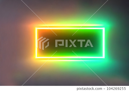 Bright green rectangle neon at the wall backdrop and background. 104269255