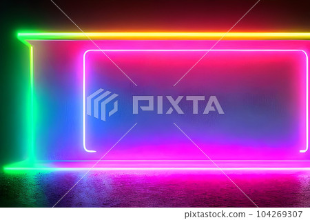 Bright colorful standing neon light backdrop and background. Bright colorful standing neon light backdrop and background. 104269307