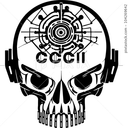 circuit board cyber skull symbol. Vector techno skull print 104269642