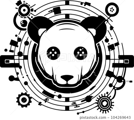 Panda tech template for logo or print. Vector cyber panda illustration Panda tech template for logo or print. Vector cyber panda illustration 104269643