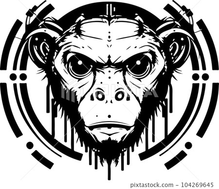 Cyborg ape esport mascot logo design. Tech illustration of monkey for print or logo. 104269645