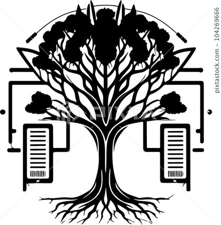 Tree tech logo. Digital tree. Good for t-shirt print design Tree tech logo. Digital tree. Good for t-shirt print design 104269666