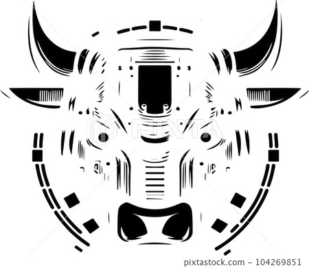 Bull head tech logo technology. Logo design regarding bull. Print design of cyber bull head. Bull head tech logo technology. Logo design regarding bull. Print design of cyber bull head. 104269851