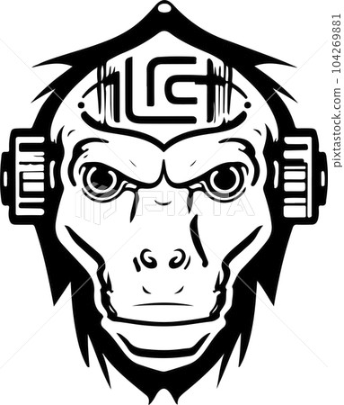 Cyborg ape esport mascot logo design. Tech illustration of monkey for print or logo. 104269881