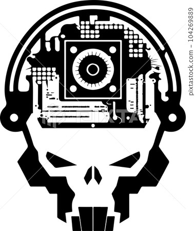 circuit board cyber skull symbol. Vector techno skull print circuit board cyber skull symbol. Vector techno skull print 104269889