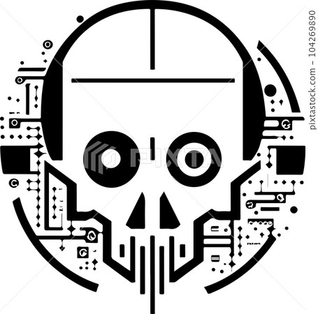 circuit board cyber skull symbol. Vector techno skull print circuit board cyber skull symbol. Vector techno skull print 104269890