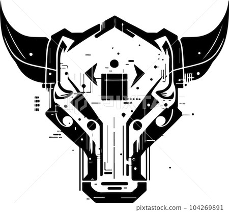 Bull head tech logo technology. Logo design regarding bull. Print design of cyber bull head. 104269891