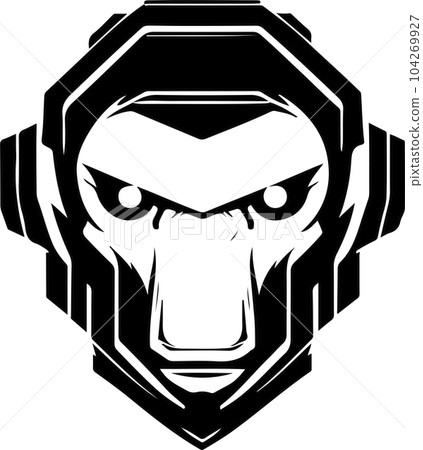 Cyborg ape esport mascot logo design. Tech illustration of monkey for print or logo. Cyborg ape esport mascot logo design. Tech illustration of monkey for print or logo. 104269927
