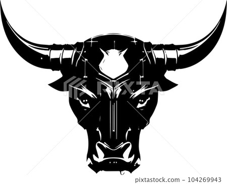Bull head tech logo technology. Logo design regarding bull. Print design of cyber bull head. Bull head tech logo technology. Logo design regarding bull. Print design of cyber bull head. 104269943