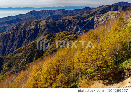 從奧日光、沙山、黑檜山之間的山脊線看到的奧秩父和秋天的山脈 104269967
