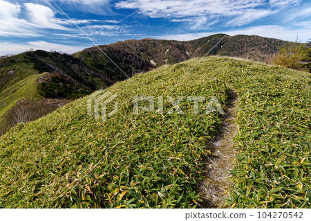 Ridgeline between Oku-Nikko, Mt. Shayama and Mt. Kurohigi in autumn colors Ridgeline between Oku-Nikko, Mt. Shayama and Mt. Kurohigi in autumn colors 104270542