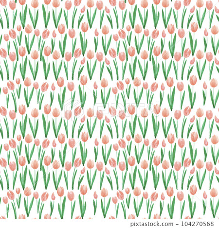 Hand drawn watercolor orange tulips seamless pattern on white background. Can be used for fabric, textile, gift-wrapping. 104270568