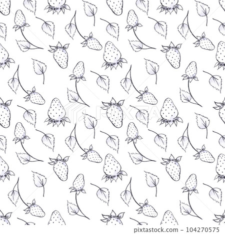 Hand drawn black pencil strawbwerry with leaves seamless pattern isolated on white background. Can be used for textile, wrapping, fabric. 104270575