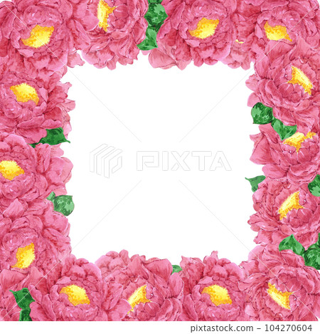 Hand drawn watercolor magenta peony flower frame. Isolated on white background. Scrapbook, post card, banner, lable, poster. Hand drawn watercolor magenta peony flower frame. Isolated on white background. Scrapbook, post card, banner, lable, poster. 104270604