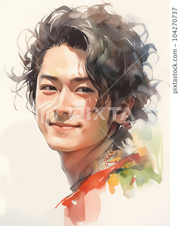 一個清新微笑的年輕人的水彩風格插圖 一個清新微笑的年輕人的水彩風格插圖 104270737
