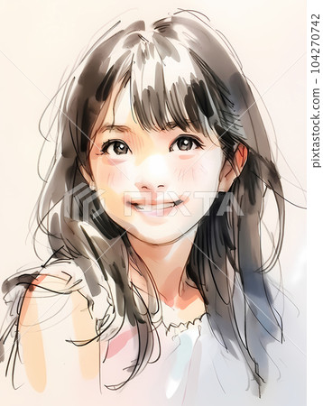 一位年輕女子輕輕微笑的繪畫風格插圖 104270742