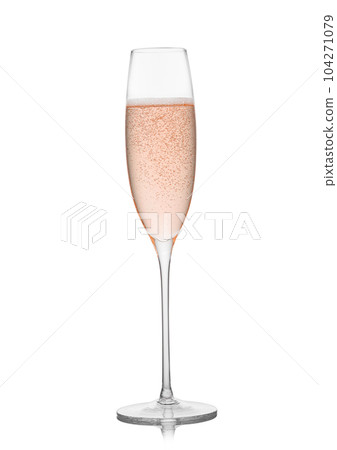 Original glass with pink rose champagne on white. 104271079