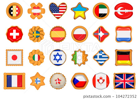Set homemade cookie with flag country world in tasty biscuit Set homemade cookie with flag country world in tasty biscuit 104272352