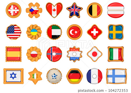 Set homemade cookie with flag country world in tasty biscuit Set homemade cookie with flag country world in tasty biscuit 104272353