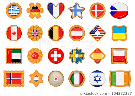 Set homemade cookie with flag country world in tasty biscuit Set homemade cookie with flag country world in tasty biscuit 104272357