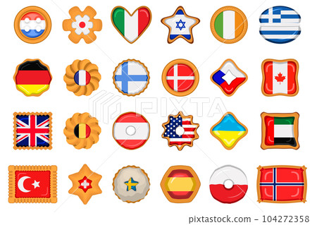 Set homemade cookie with flag country world in tasty biscuit 104272358