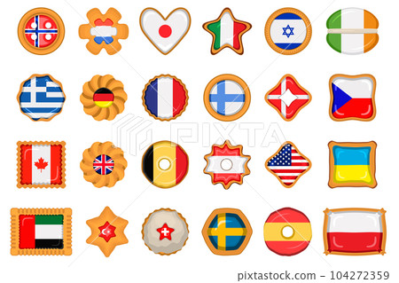 Set homemade cookie with flag country world in tasty biscuit Set homemade cookie with flag country world in tasty biscuit 104272359