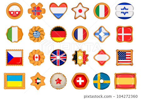 Set homemade cookie with flag country world in tasty biscuit Set homemade cookie with flag country world in tasty biscuit 104272360