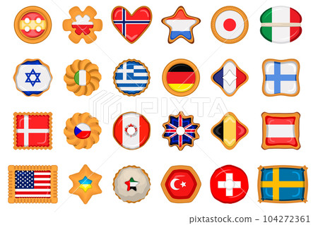 Set homemade cookie with flag country world in tasty biscuit 104272361
