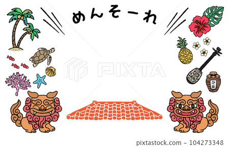 Okinawa illustration frame mensore hand-drawn line drawing 104273348