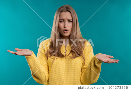 Upset woman asking - are you crazy. Quarreling lady showing stupid gesture. What 104273536