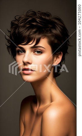 Portrait of a beautiful nude brunette girl with... - Stock Illustration