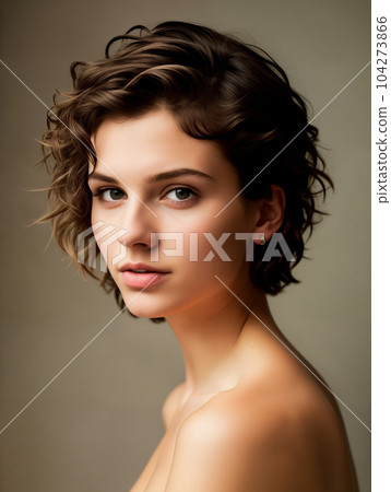 Portrait of a beautiful nude brunette girl with... - Stock Illustration