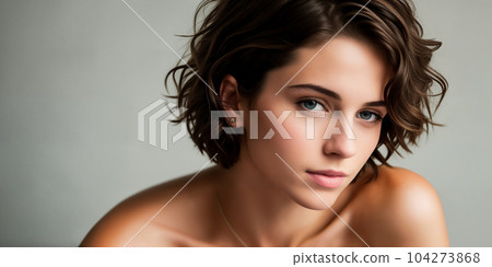Portrait of a beautiful nude brunette girl with... - Stock Illustration