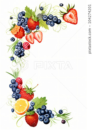 Frame-Summer vegetables/fruits-Copy space-AI generation 104274201