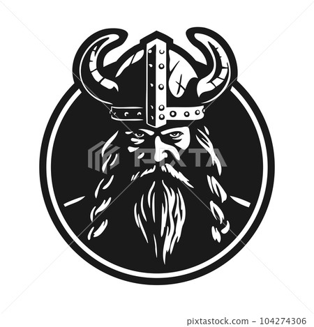 Viking warrior in a helmet with horns on a dark background. Vector illustration. Viking warrior in a helmet with horns on a dark background. Vector illustration. 104274306