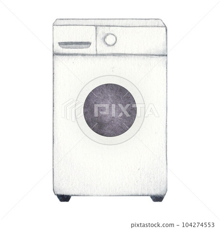 Laundry illustration. Washing machine. Watercolor on a white background. Hand drawn. For postcards Laundry illustration. Washing machine. Watercolor on a white background. Hand drawn. For postcards 104274553