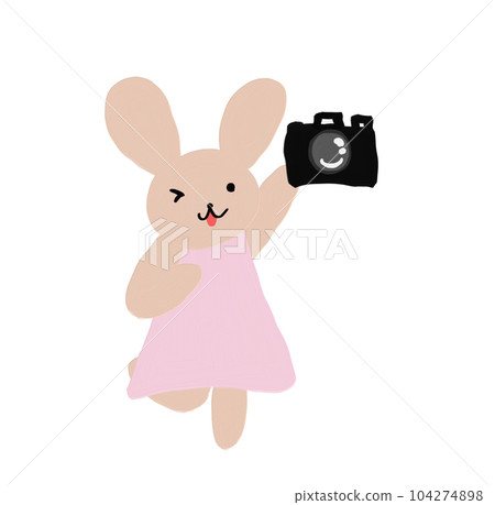 Rabbit holding up a camera 104274898