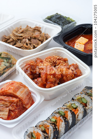Korean takeout gimbap kimchi yangnyeom chicken pancake bulgogi sundubu jjigae 104275005