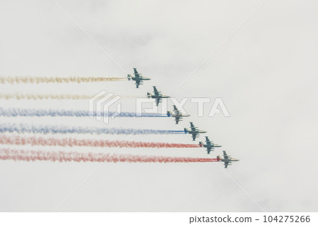 Russian airplanes with smoke Russian flag 104275266