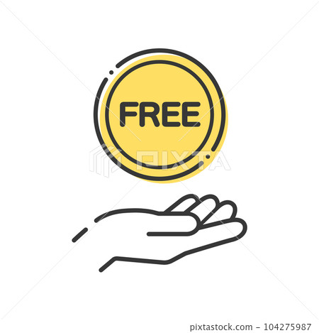 一枚簡單的硬幣，上面有FREE字母和一個人手圖標素材-免費樣本圖片素材 104275987