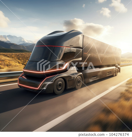 Electric truck on road and sky background Electric truck on road and sky background 104276374