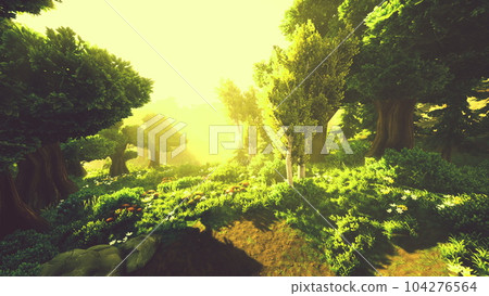 cartoon Sunbeams streaming through the trees cartoon Sunbeams streaming through the trees 104276564