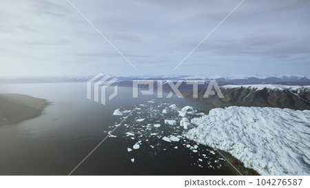 Beautiful Aerial view of the massive Glacier in Iceland and its lagoon 104276587