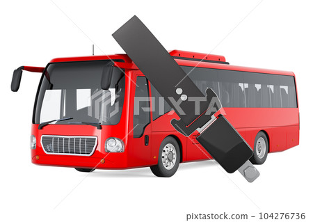 Passenger Transportation Insurance concept. Bus with safety belt, 3D rendering Passenger Transportation Insurance concept. Bus with safety belt, 3D rendering 104276736