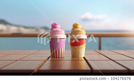 Two Ice Creams in a Paper Cups 104276876