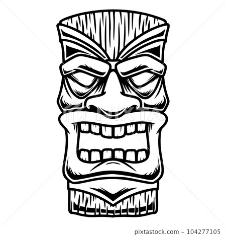Illustration of Tiki tribal wooden mask. Design element for logo, emblem, sign, poster, card, banner. Vector illustration Illustration of Tiki tribal wooden mask. Design element for logo, emblem, sign, poster, card, banner. Vector illustration 104277105