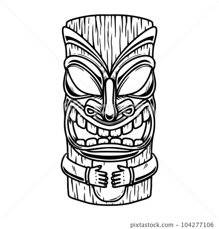 Illustration of Tiki tribal wooden mask. Design element for logo, emblem, sign, poster, card, banner. Vector illustration Illustration of Tiki tribal wooden mask. Design element for logo, emblem, sign, poster, card, banner. Vector illustration 104277106