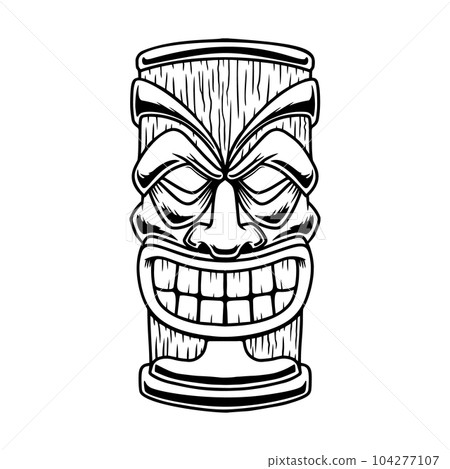 Illustration of Tiki tribal wooden mask. Design element for logo, emblem, sign, poster, card, banner. Vector illustration Illustration of Tiki tribal wooden mask. Design element for logo, emblem, sign, poster, card, banner. Vector illustration 104277107