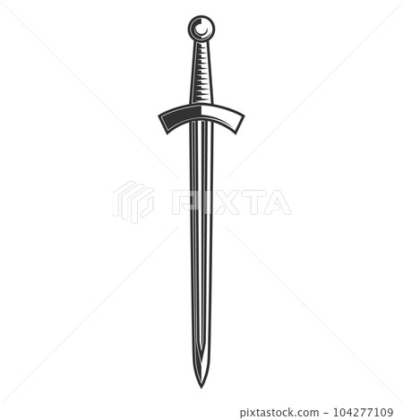 Illustration of medieval knight sword. Design element for poster, card, banner, sign. Vector illustration 104277109